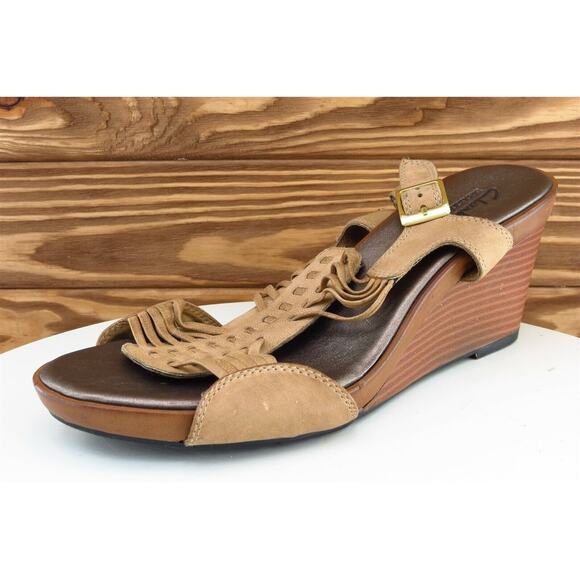 Clarks Women Sz 9 M Brown Wedge Leather Shoes‎ 60285 - Picture 1 of 8